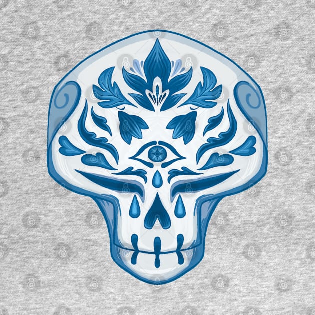 Blue Floral Skull by Still Winter Craft